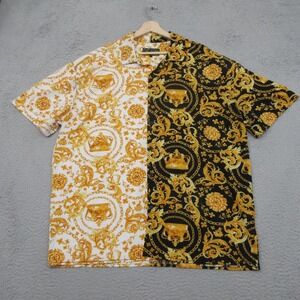 Baroque Gold Shirt Mens 2XL Black White Chain Medallion Button Up Luxe Print